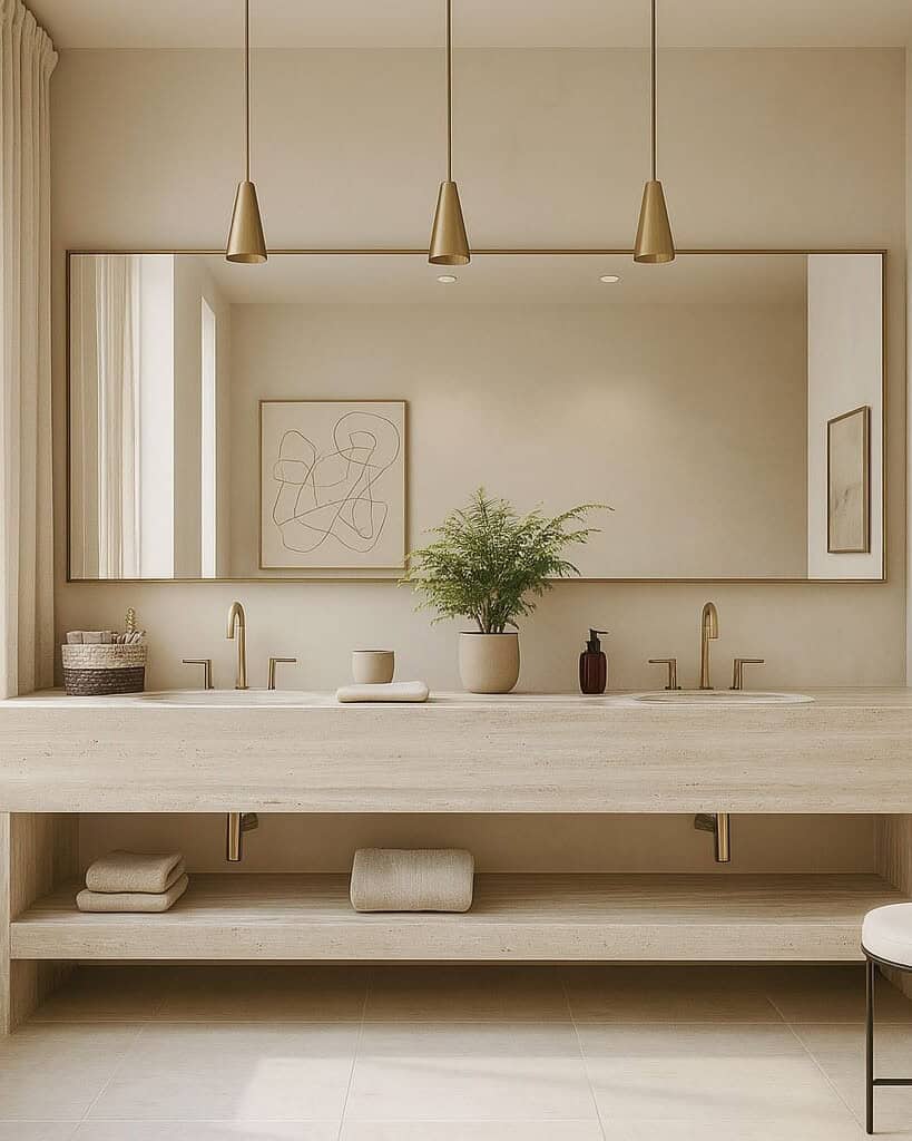 Travertino Light Vein Cut Porcelain Bathroom Vanity