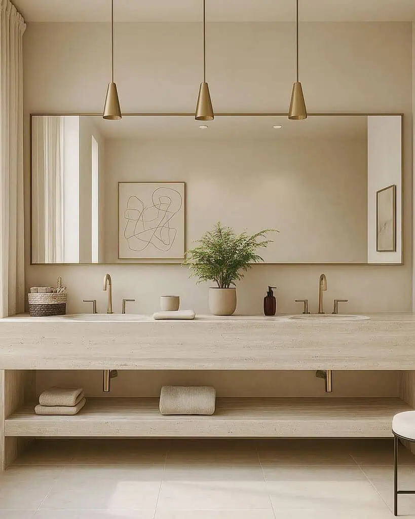 Travertino Light Vein Cut Porcelain Bathroom Vanity